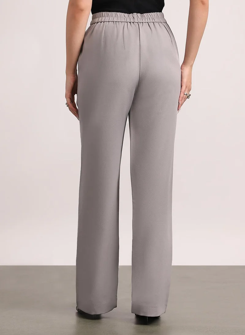 Urbano Fashion  Urbano Fashion Women's Grey Loose Baggy Fit Solid Korean Pants Stretchable for Women | Best Price UAE